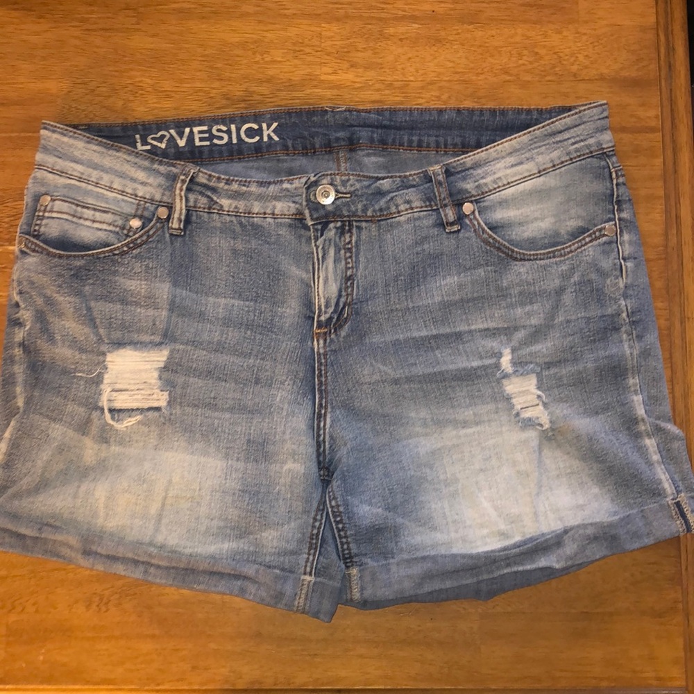 Distressed Stretch jean shorts